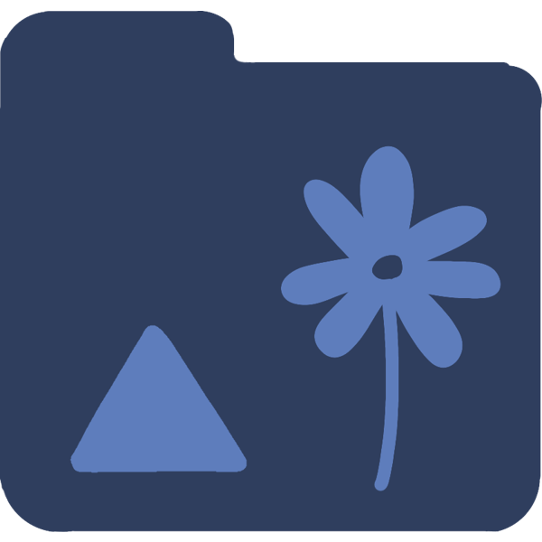 a dark blue folder with a tab on the left, in the folder is light blue drawings, one of a triangle and the other is a flower